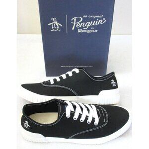 Original Penguin Men's Yeates U Throat Canvas Lace Up Shoes Black White NIB
